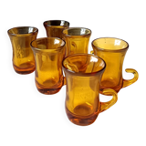 6 vintage Italian espresso cups, 1960s liqueur glasses, amber brown.