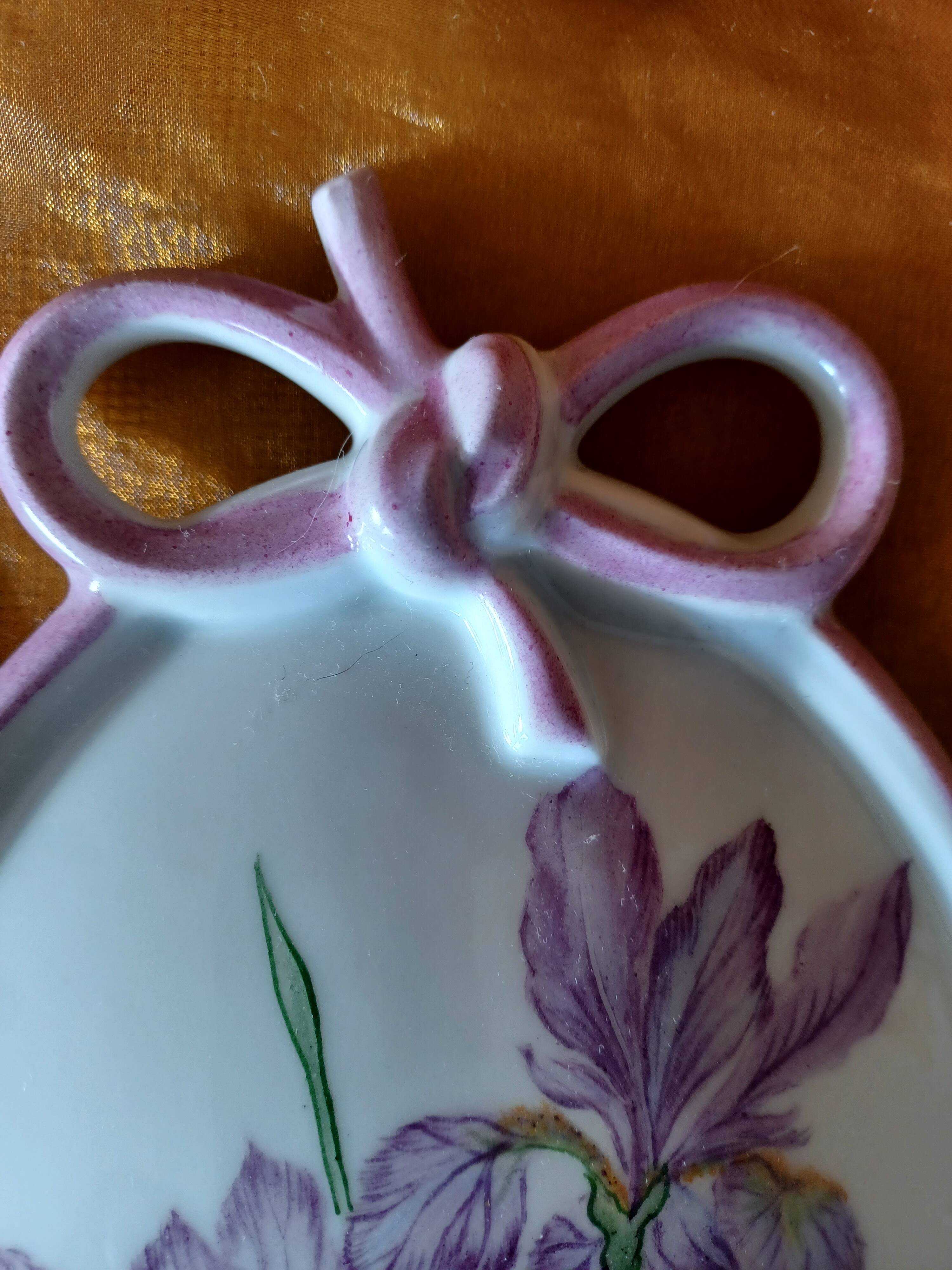 Hand Painted Porcelain Iris Flower Medallion.