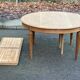 Renovated round Art Deco dining table in solid oak, 1950, 230cm extendable.