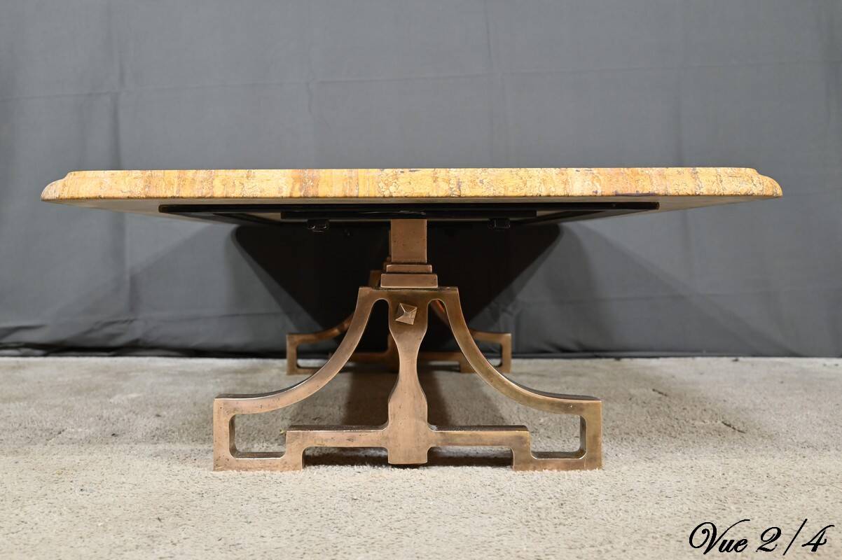 Brass and travertine coffee table, Art Deco period, 1930