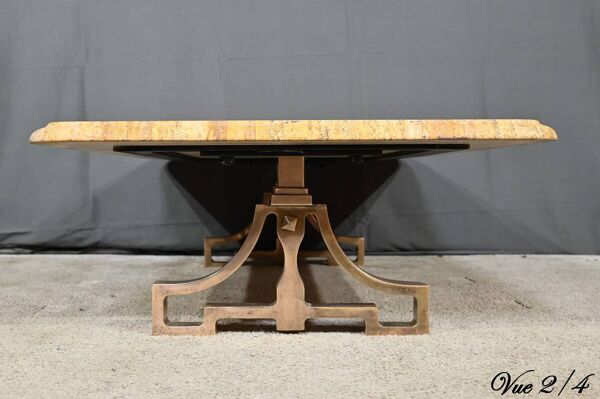 Table basse en laiton et travertin, époque Art Déco, 1930