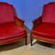 Pair of armchairs in cannage and pink velvet