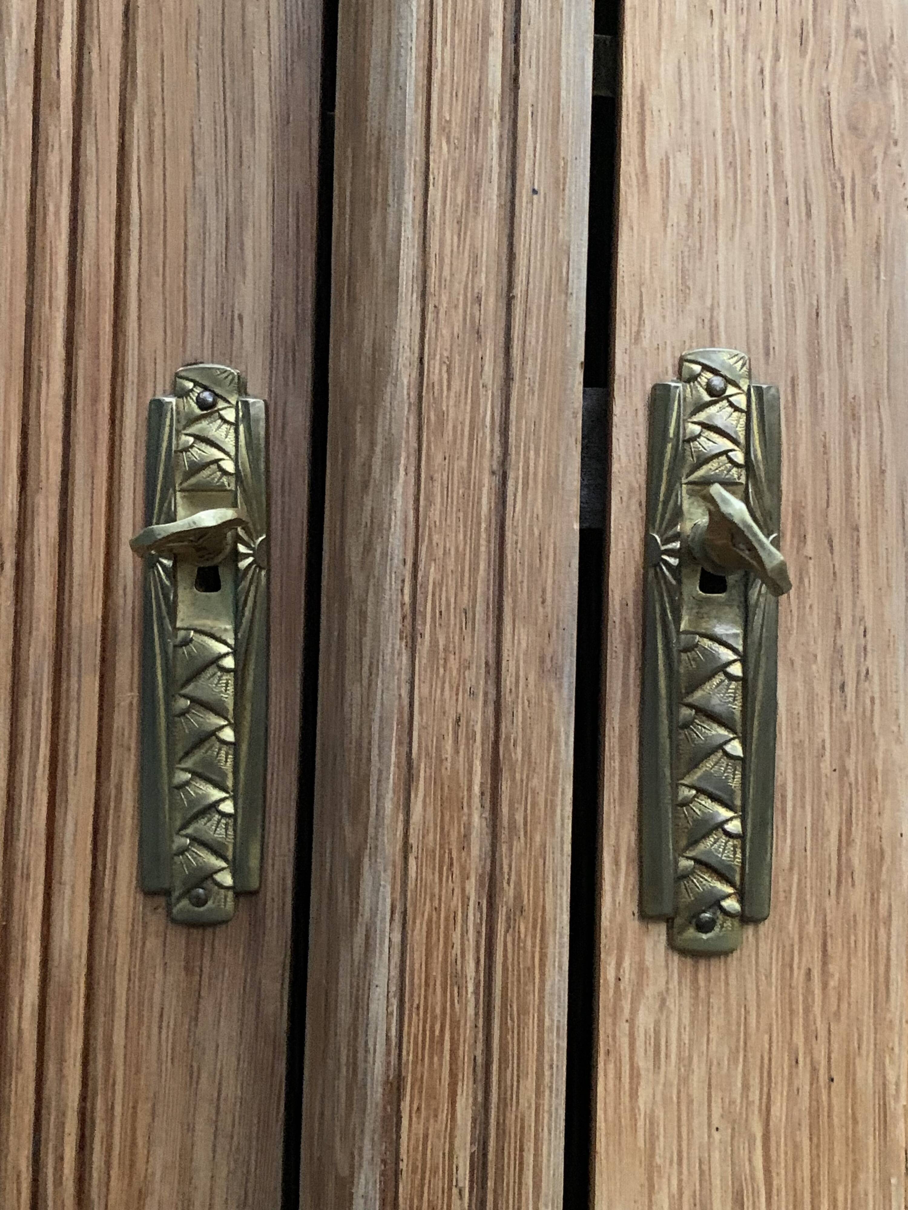 Parisian Art Deco style wardrobe in solid raw oak, 1950