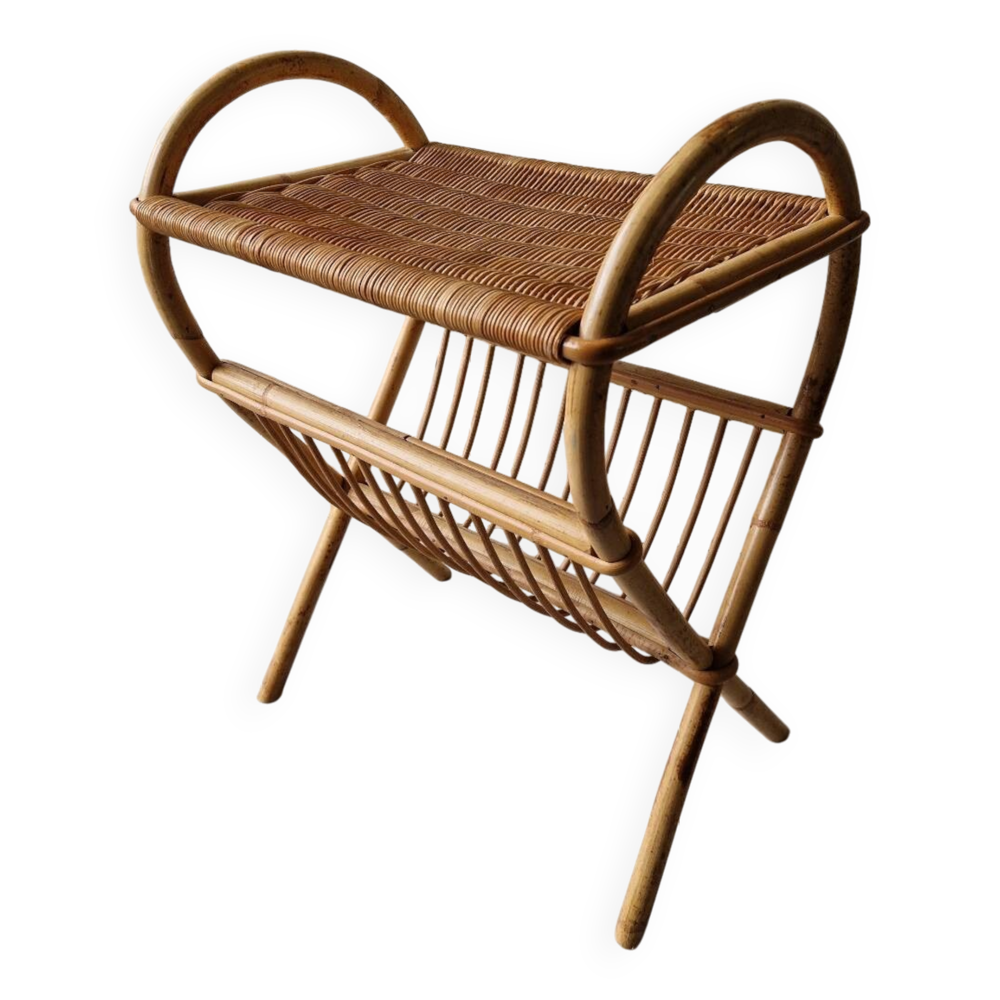 Vintage rattan magazine rack