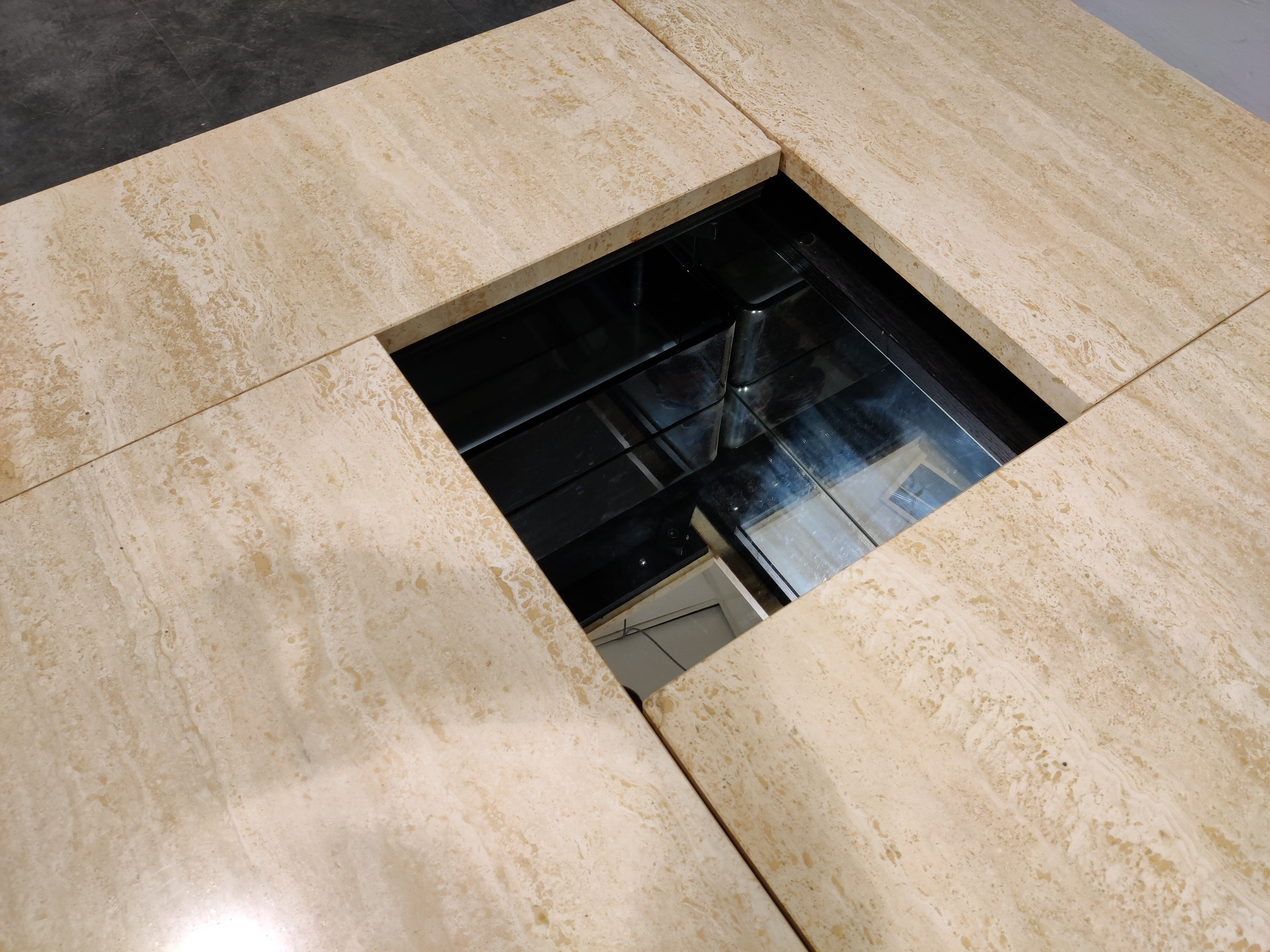 Vintage travertine hidden bar coffee table, 1970s