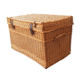 Malle de rangement en rotin fin XIX ème