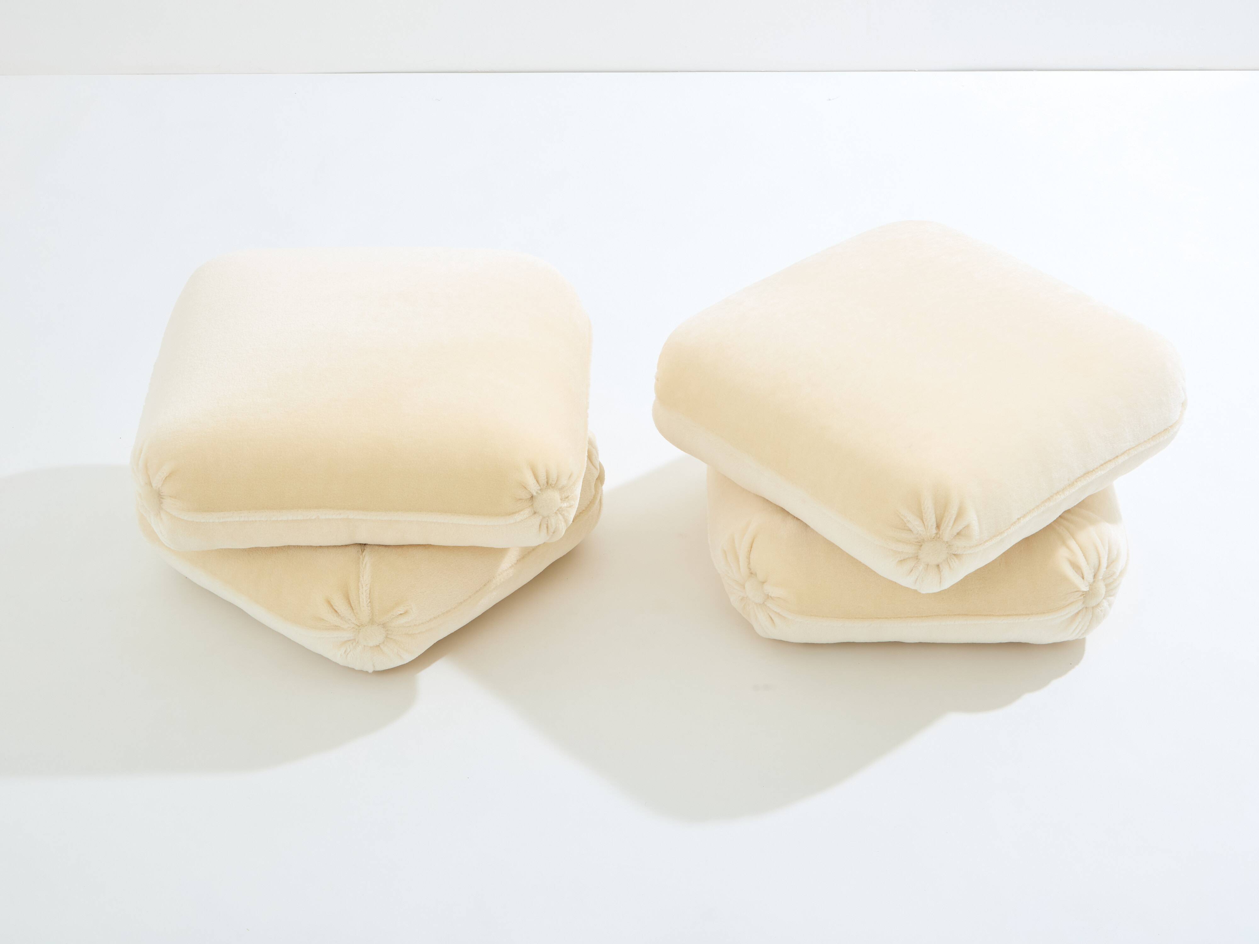 Jacques Charpentier pair of mohair velvet pouffes 1970