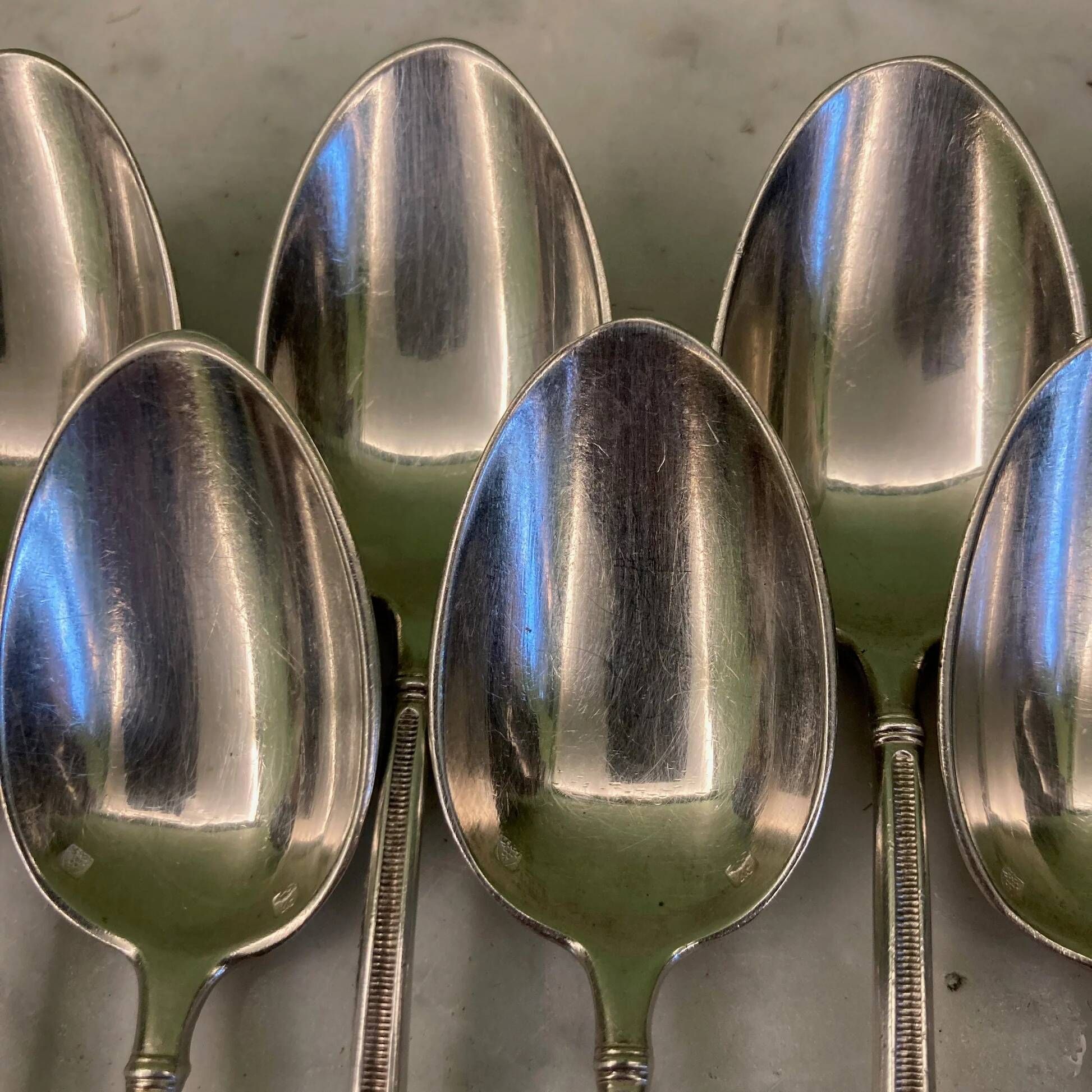 12 small silver-plated metal spoons, Russian-style handles, SAM Lux