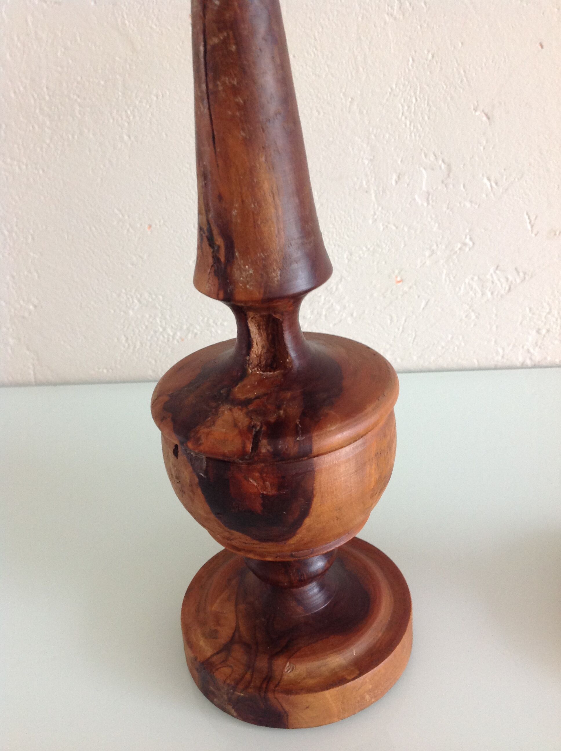 Pair of raw wood candlesticks