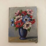 Oil on canvas bouquet of anemones by Henriette de Elmonty