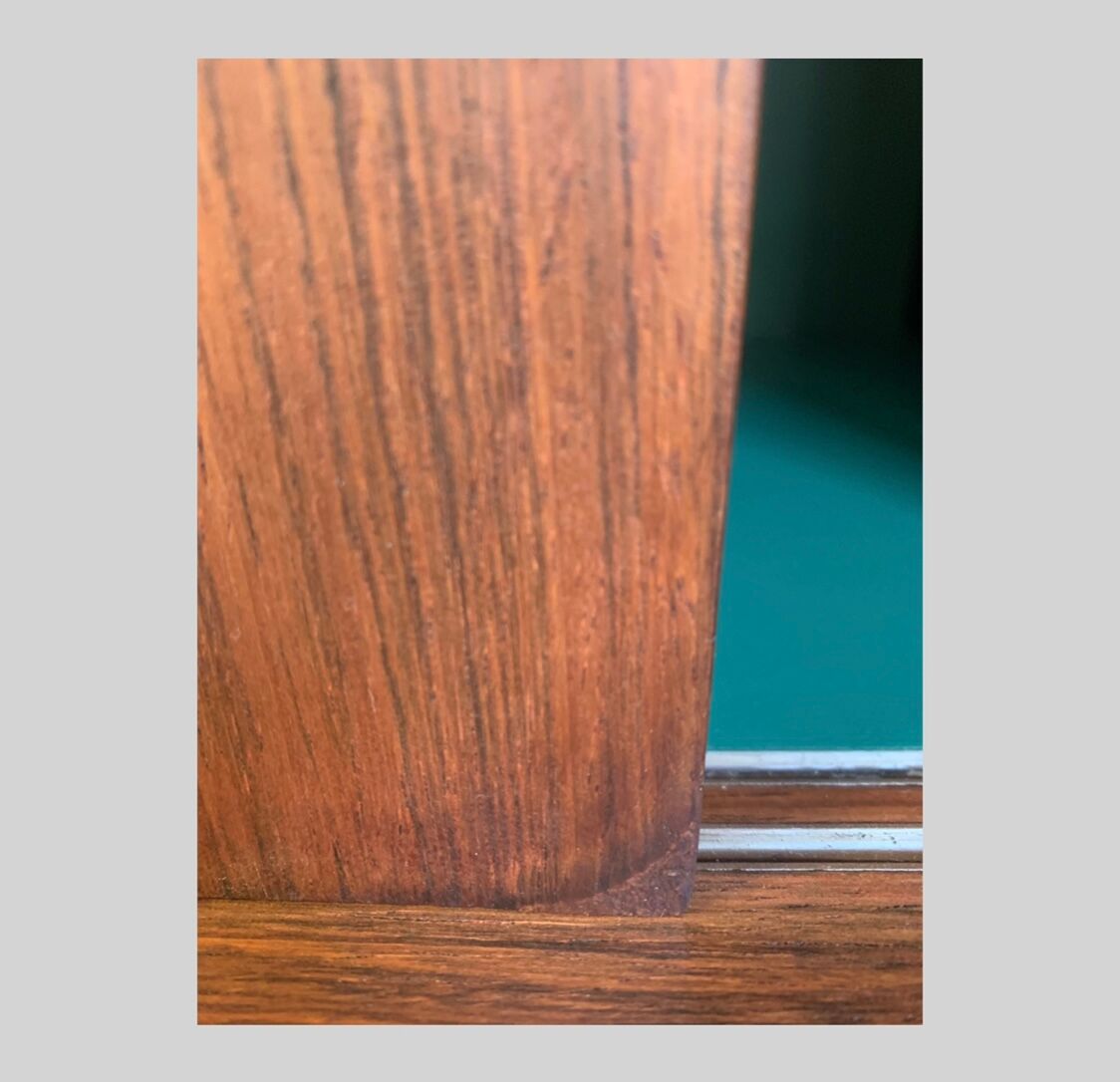 Vintage rosewood veneer top sideboard and dark green interior