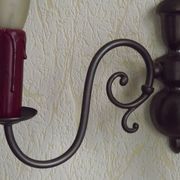 Pair of double Flemish style wall sconces in French silver from the period, with red drops 51.