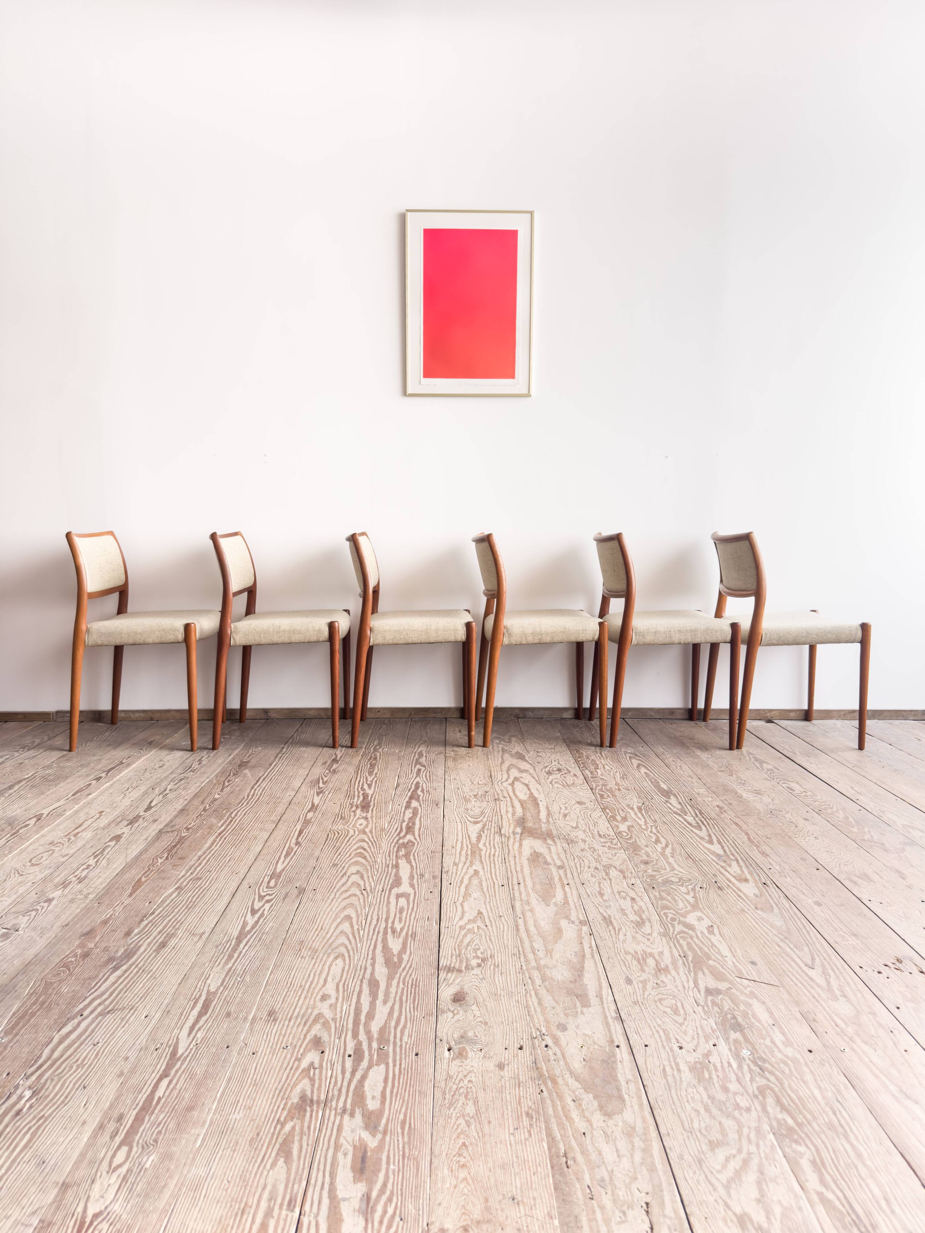 Set of 6 chairs #80 in teak by Niels O. Møller, JL Moller, Mid Century