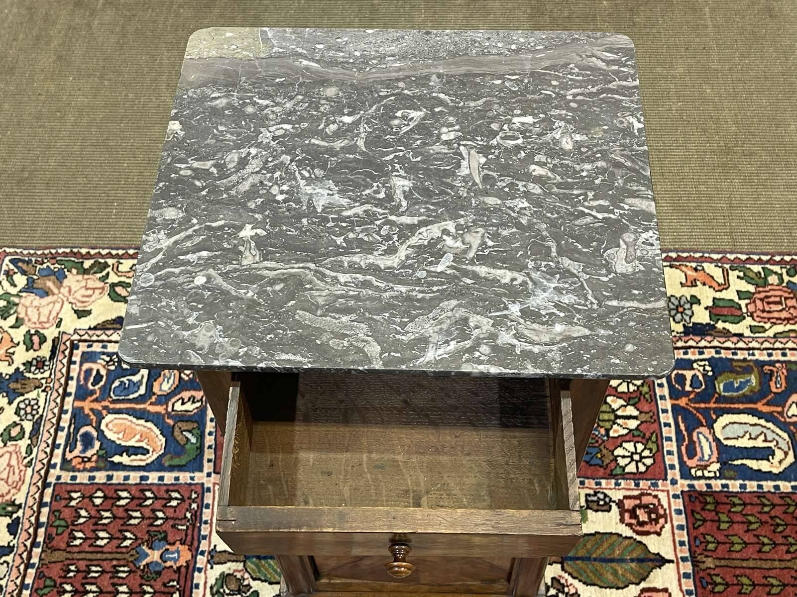 19th century bedside table in walnut, oak and marble top