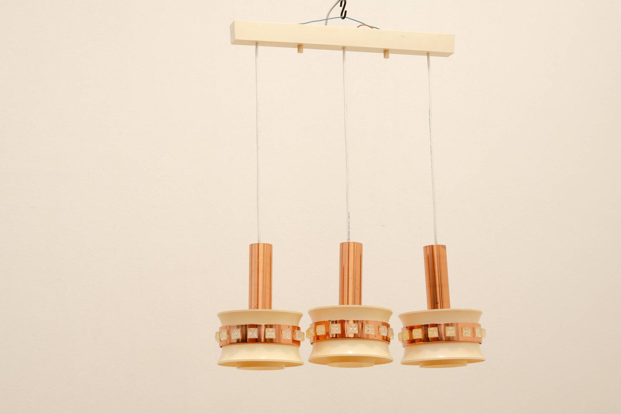 Vintage hanging lamp with three cut glass lampshades, Kamenický Šenov, 1970´s