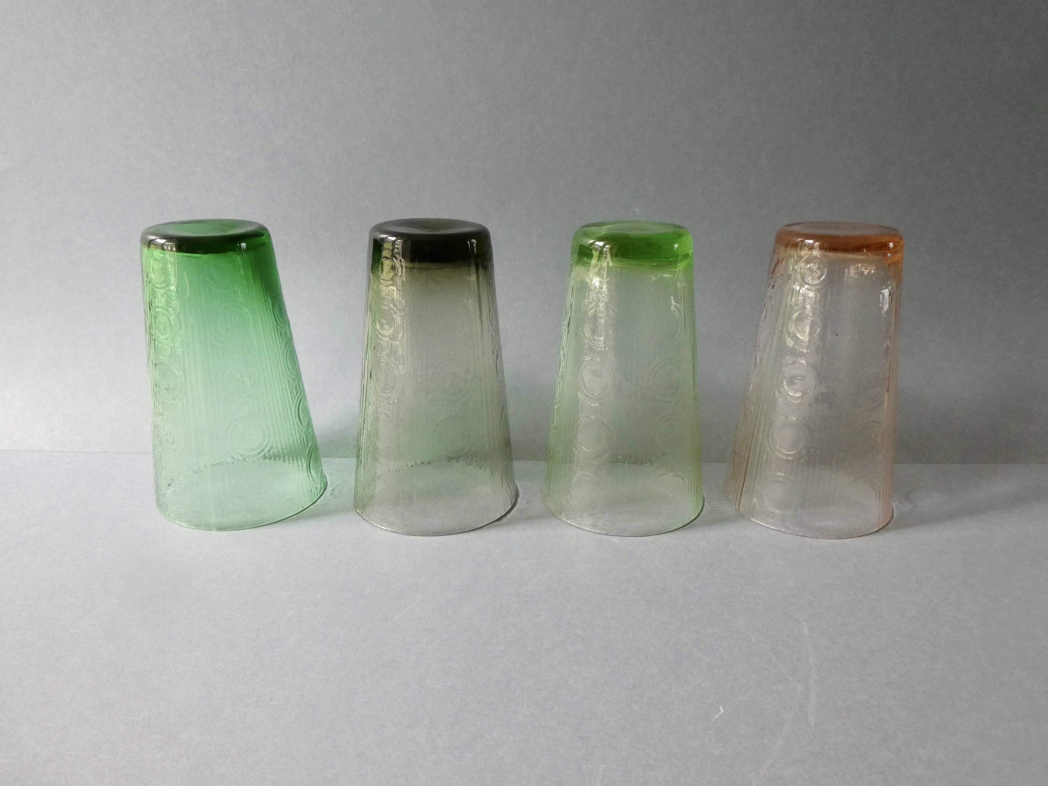 4 large glasses from the 50s, colored glass