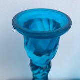 Pair of molded pressed blue glass candle holders
