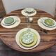 Round walnut table convertible into a console.