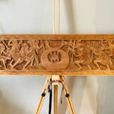 Bas relief African Art 20th century solid wood panel carved with Warriors