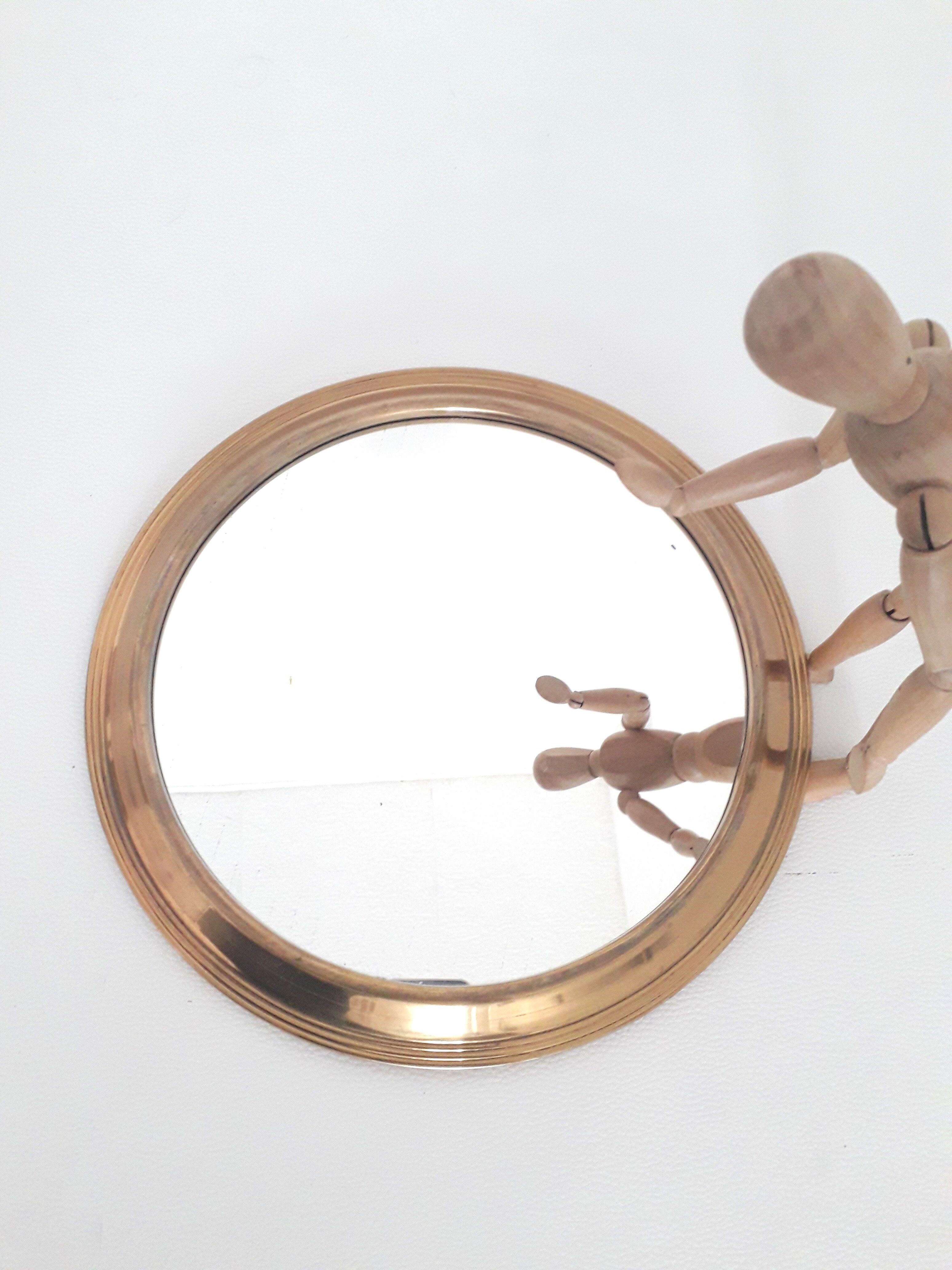 Old mirror and brass top, round, vintage 1960, 32 cm