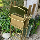 Set of 4 vintage folding armchairs in green velvet