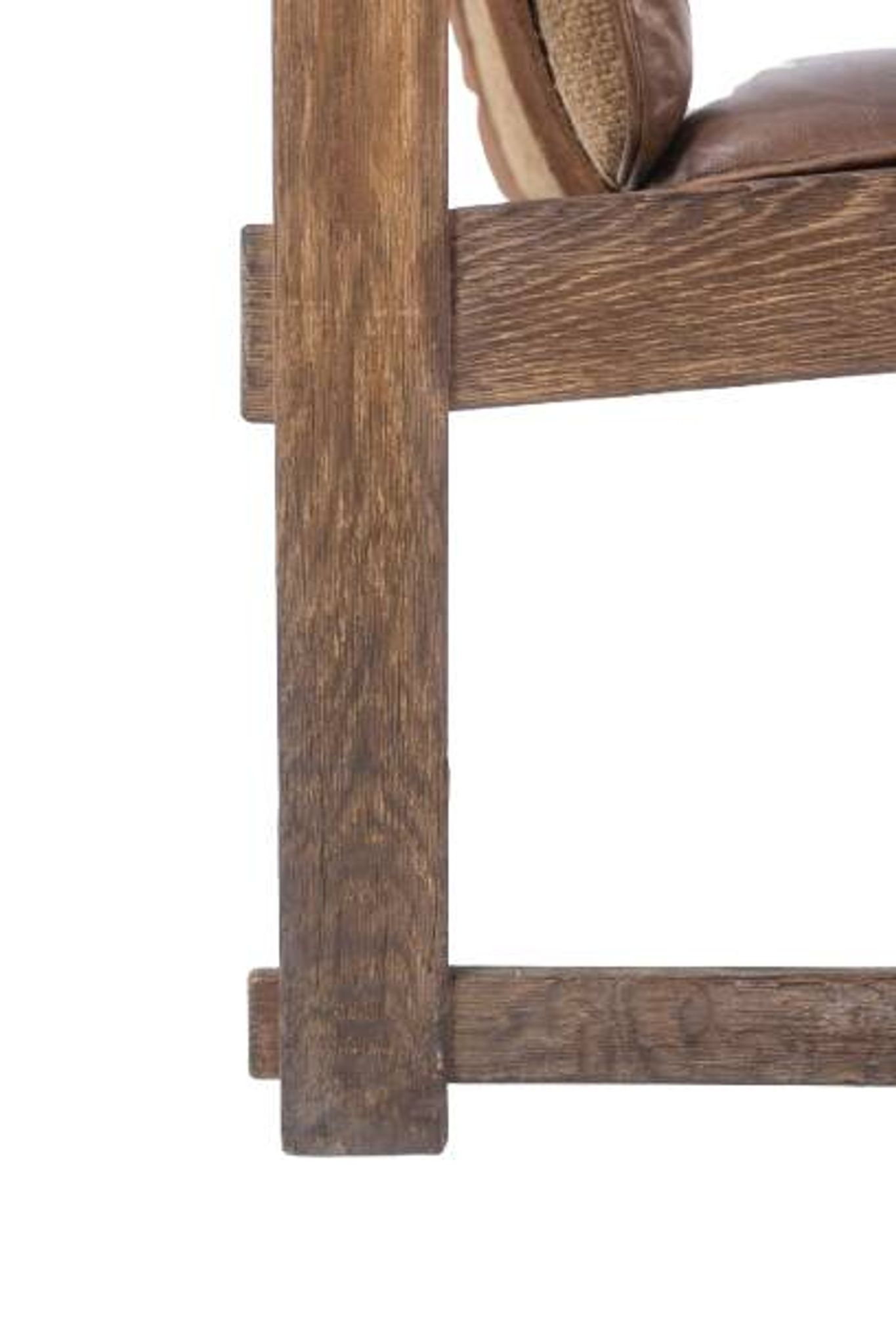 Pair of oak armchairs, upholstered in leather. Work from the 1960s.