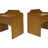 Vintage set of 2 pinewood bedside tables 70's minimalist design
