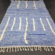 Handwoven Berber rug in blue and white, size 150x250 cm.