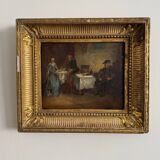 Oil on panel tavern scene monogram BC 19th century