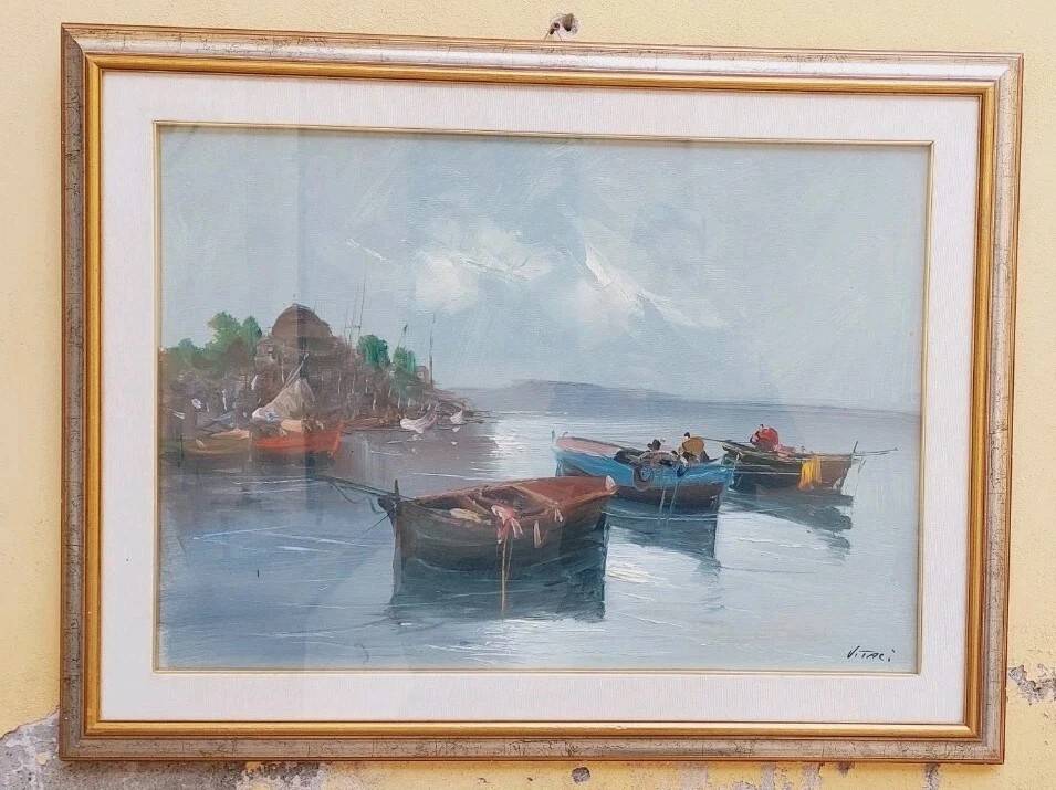Oil painting on canvas Marine 50x70 Years 60/70 Renato Vitali