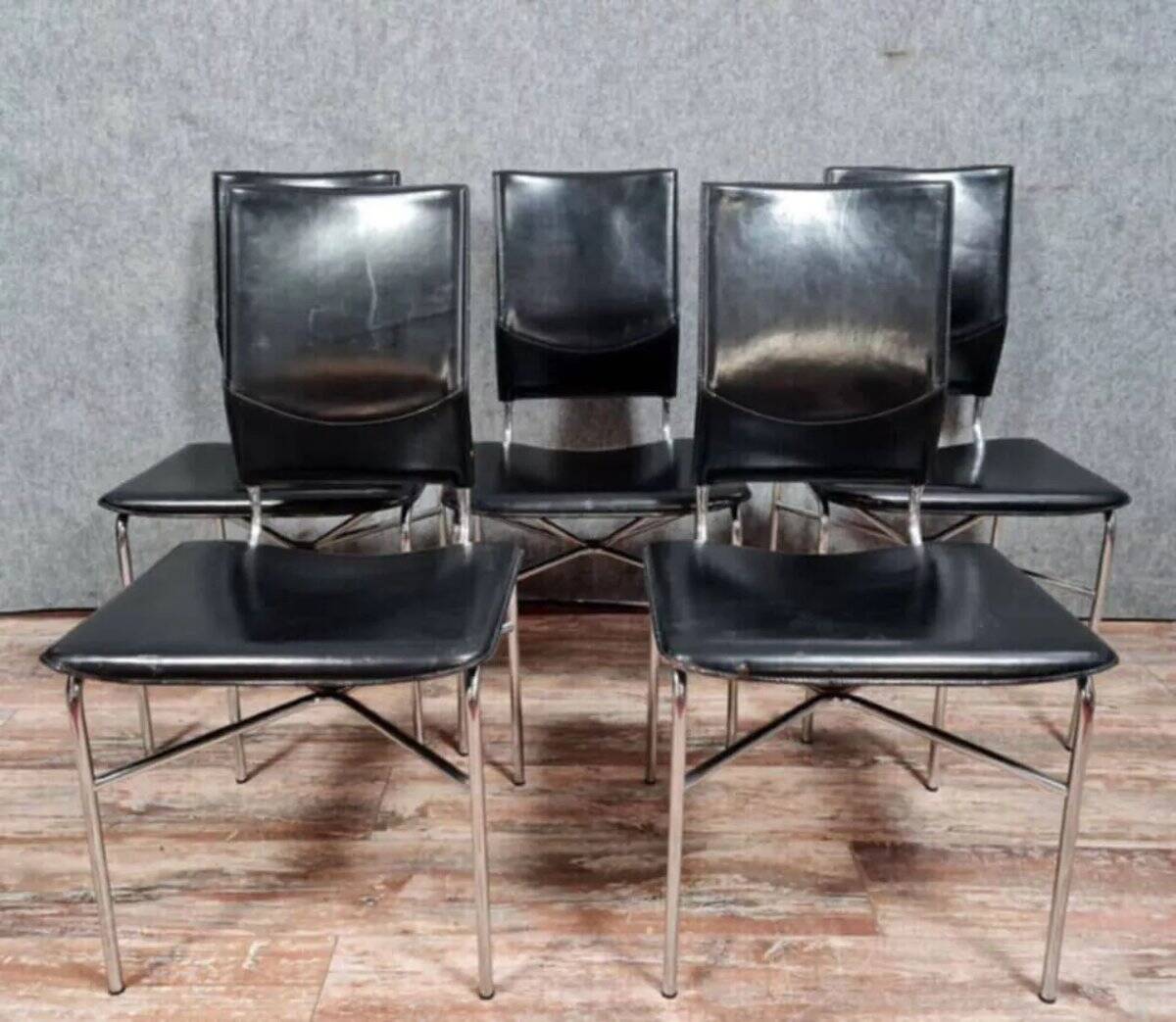 Suite de 5 chaises de salle à manger par Ross Littell pour Matteo Grassi
