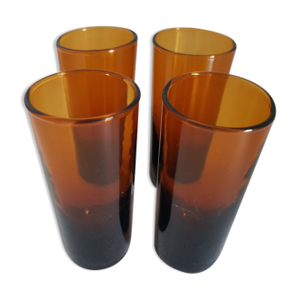 Set of 4 small orange-brown glasses