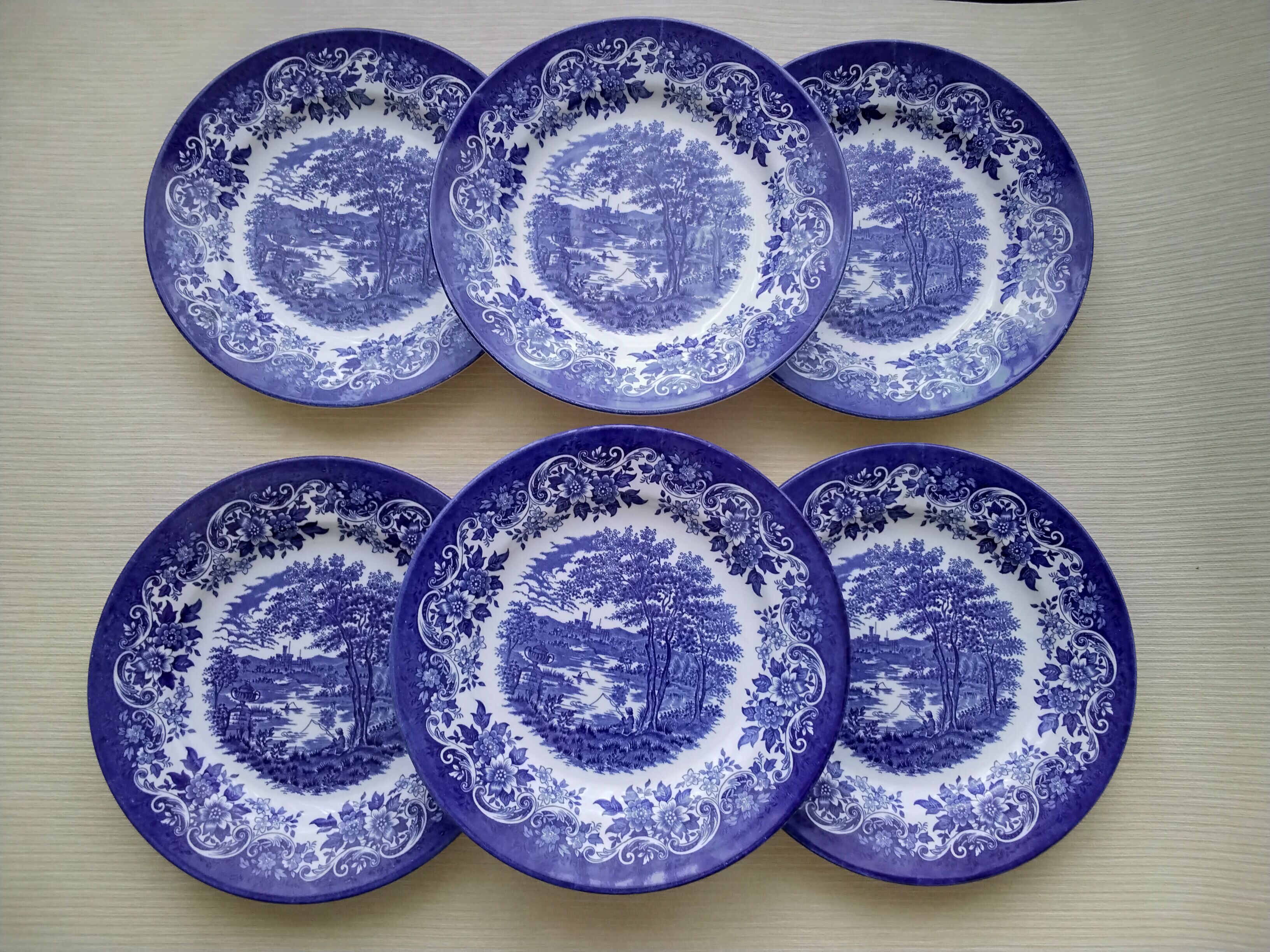 6 English porcelain dessert plates Broadhurst Staffordshire