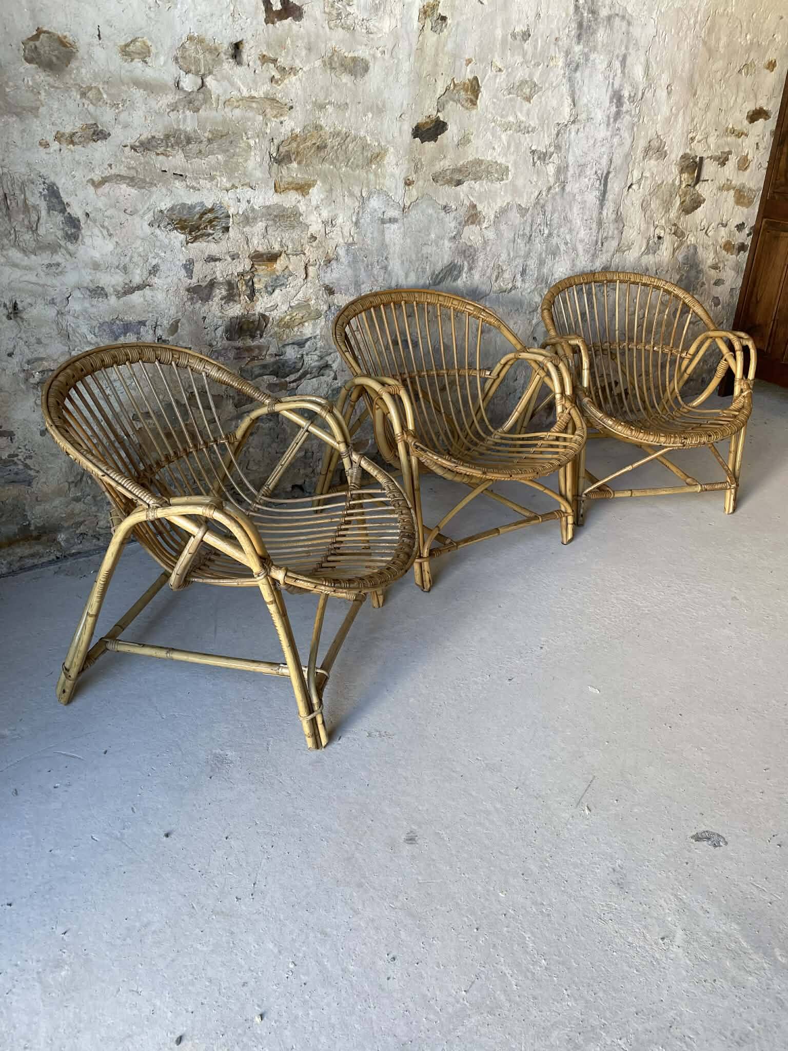 Vintage wicker armchair from the 1970s.