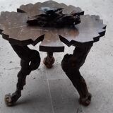 Table basse feuille en bois vintage avec cendrier