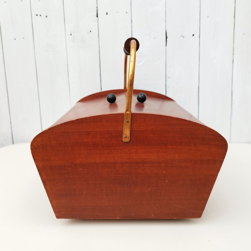 Old sewing box worker varnished wood
