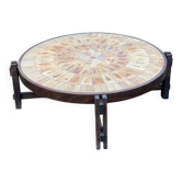 Table basse vintage Roger Capron céramique et herbiers 105cm