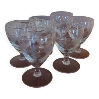 Set of 6 small glasses with alcohol brandy, vintage liqueurs of the 50s 60s
