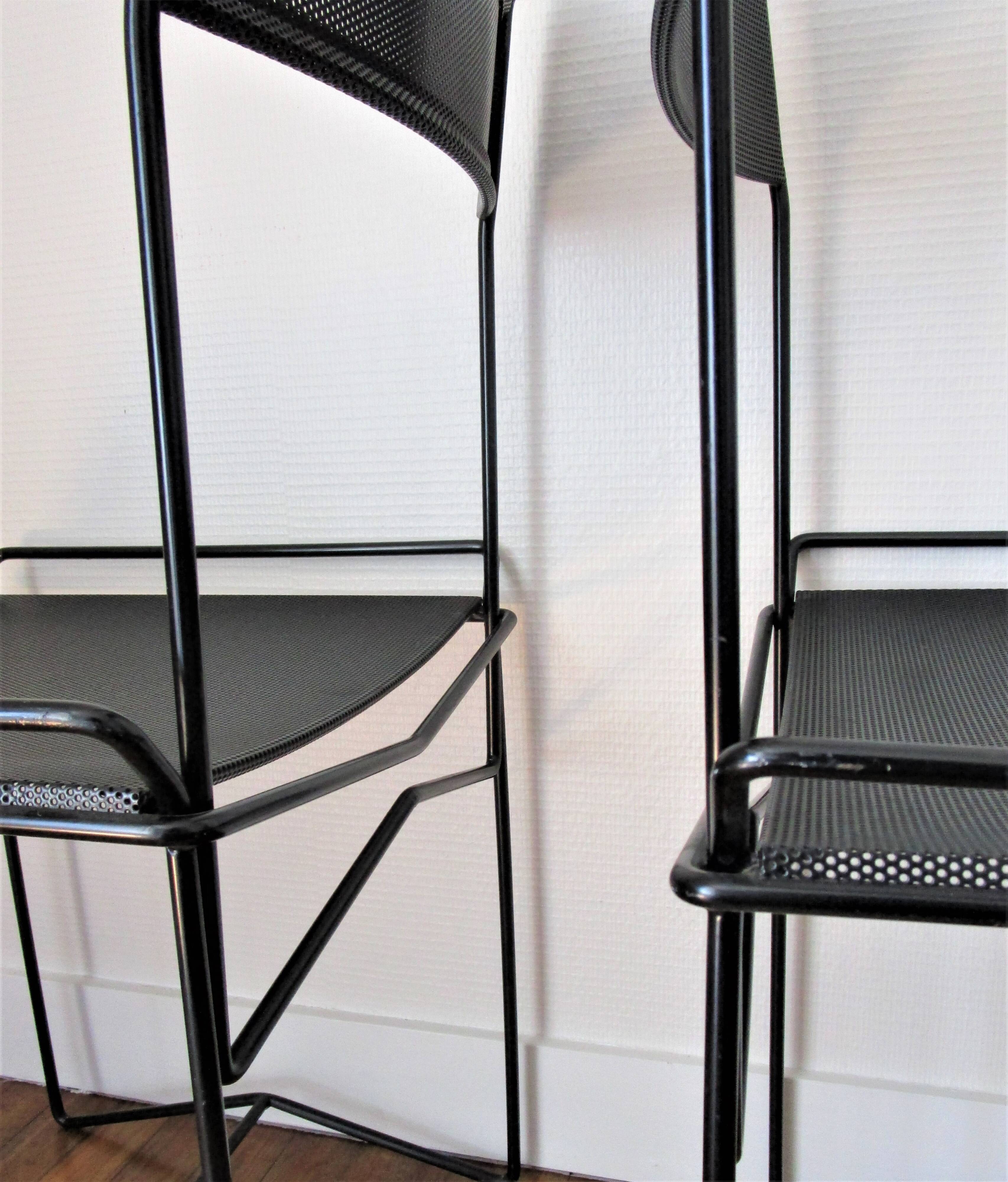 Pair of perforated metal steel chairs from the 80s