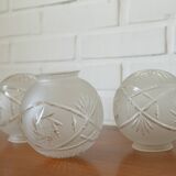 Ensemble de 3 abat-jour vintage en cristal taillé, globes soufflés à la main, années 1960