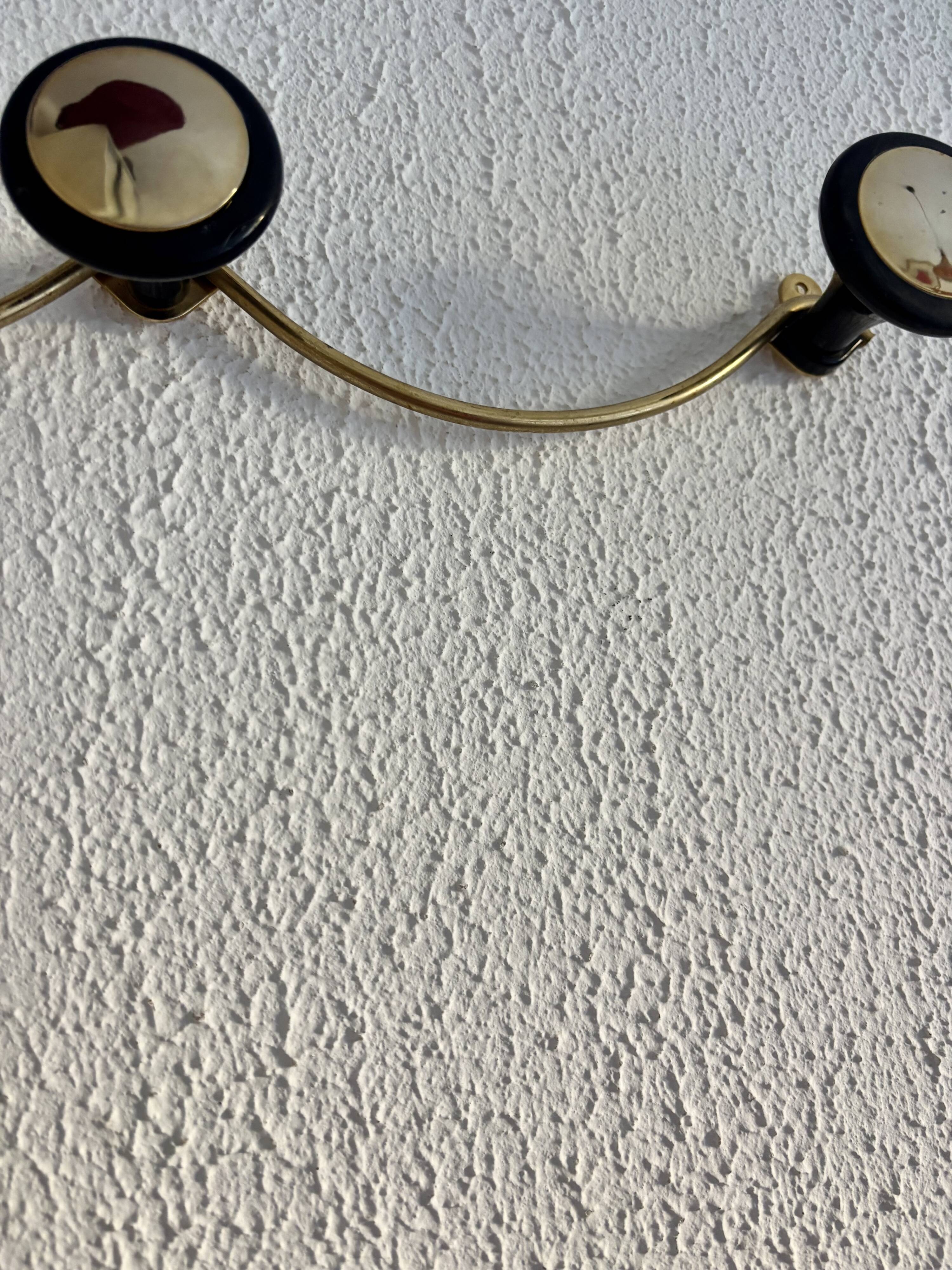 Vintage 1960 gold-plated coat rack with 3 hooks - 45 x 7 cm