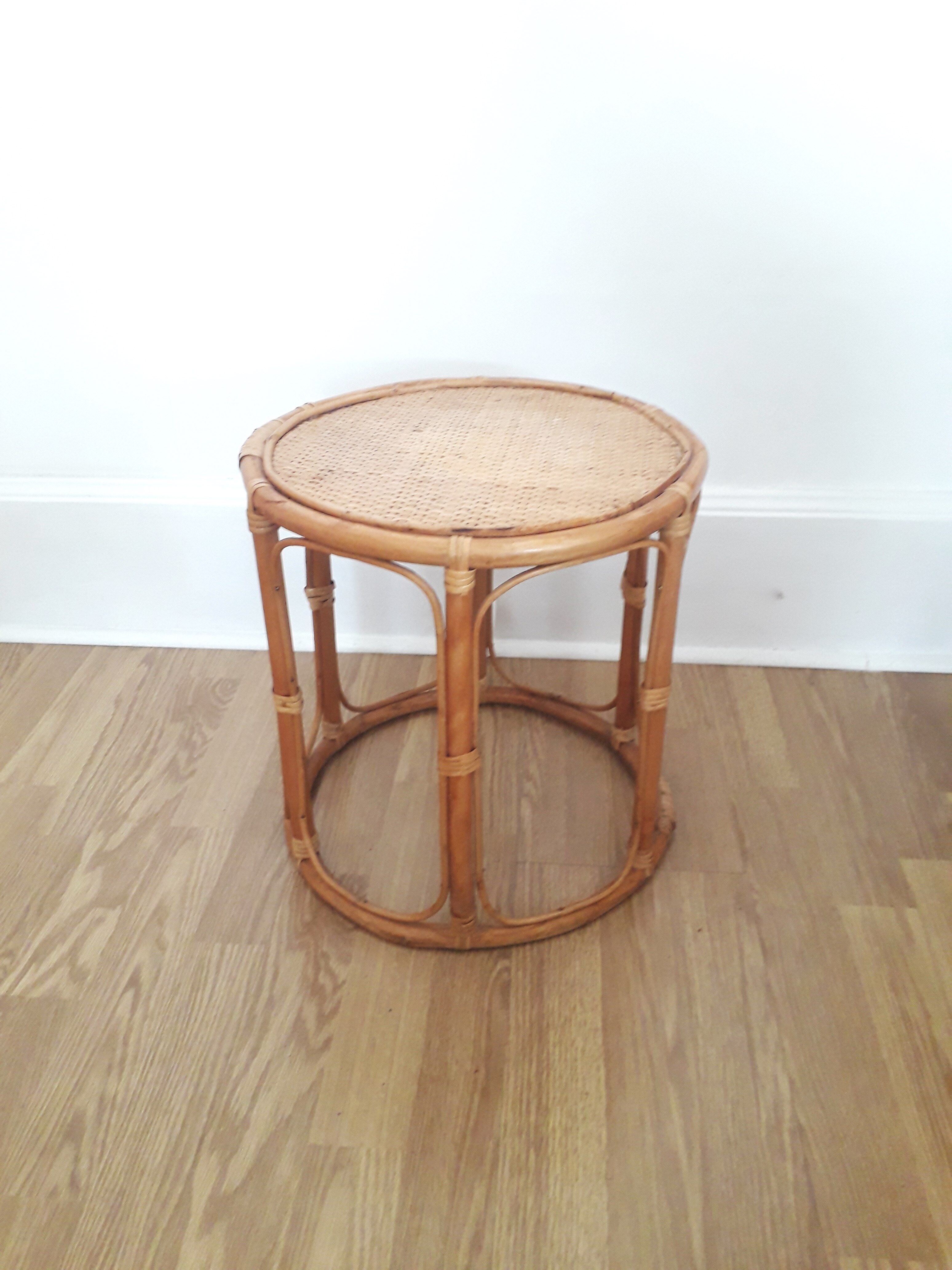 Vintage sofa end / side table - Rotion/ Bamboo - 1980