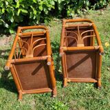 Bamboo and rattan bedside table pair