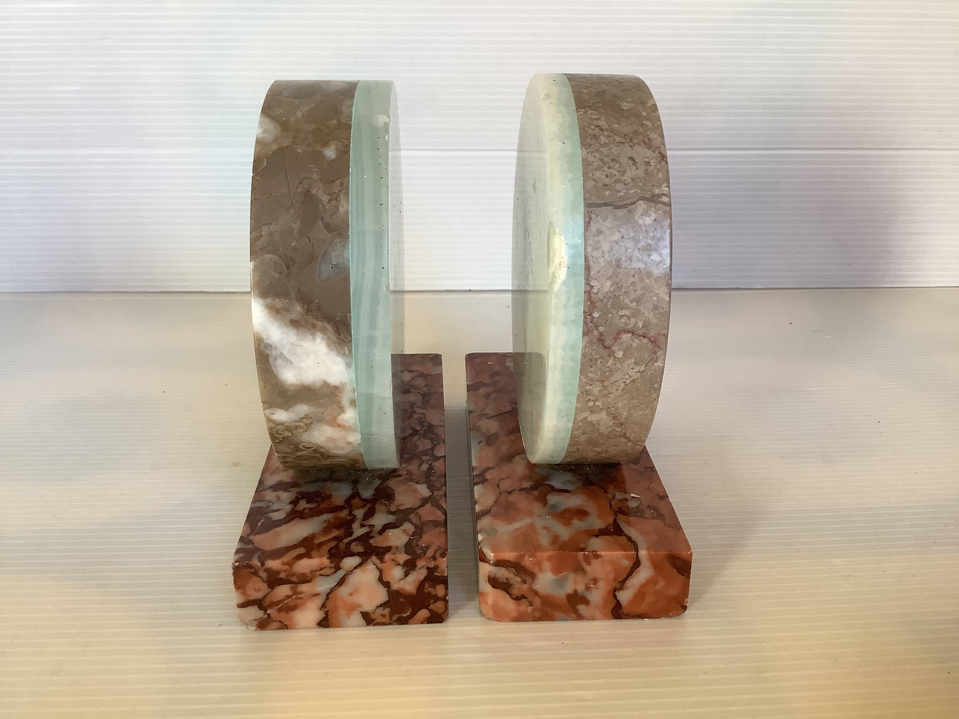 Pair of art deco marble bookends