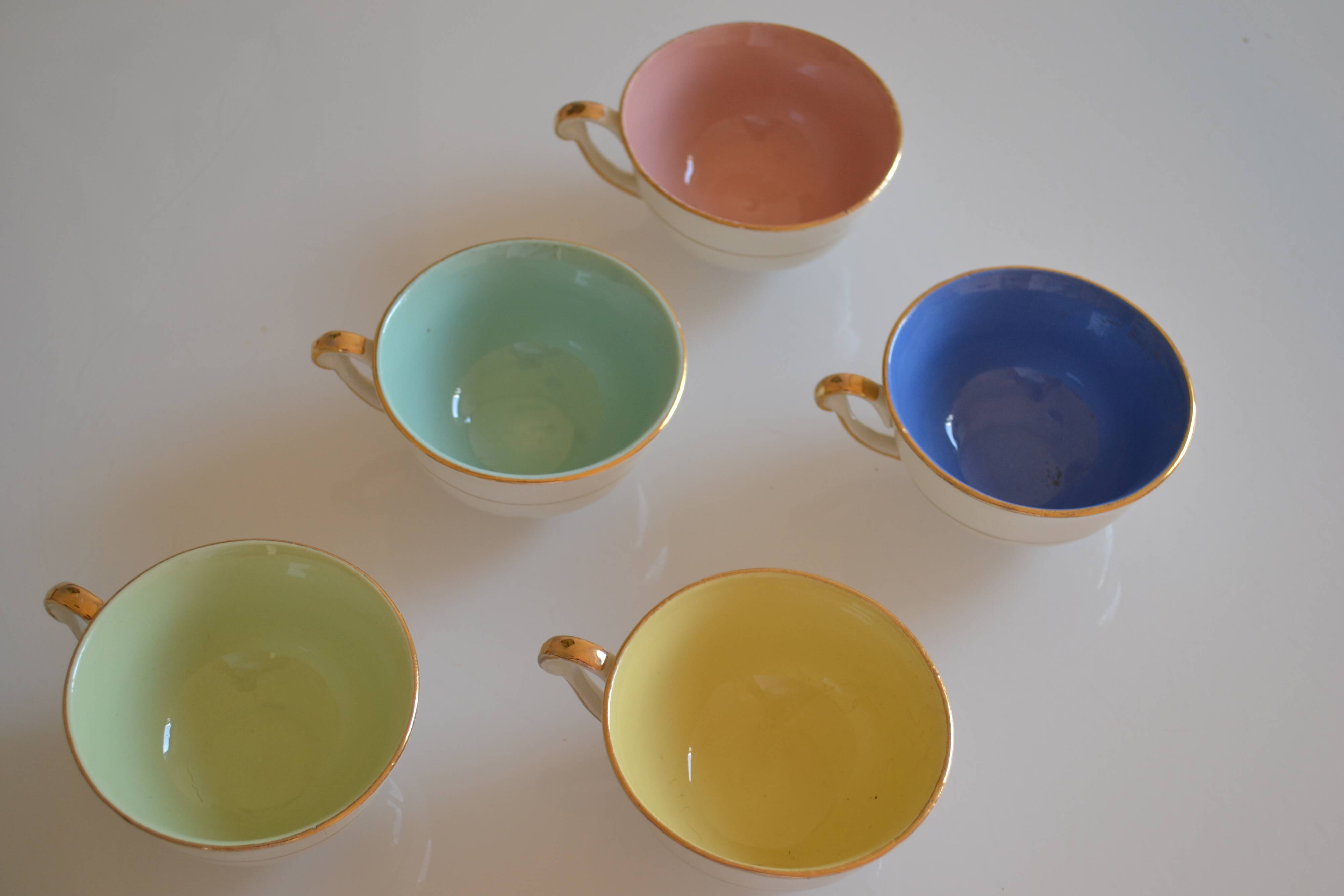 5 earthenware coffee or tea cups from saint amand france 1950