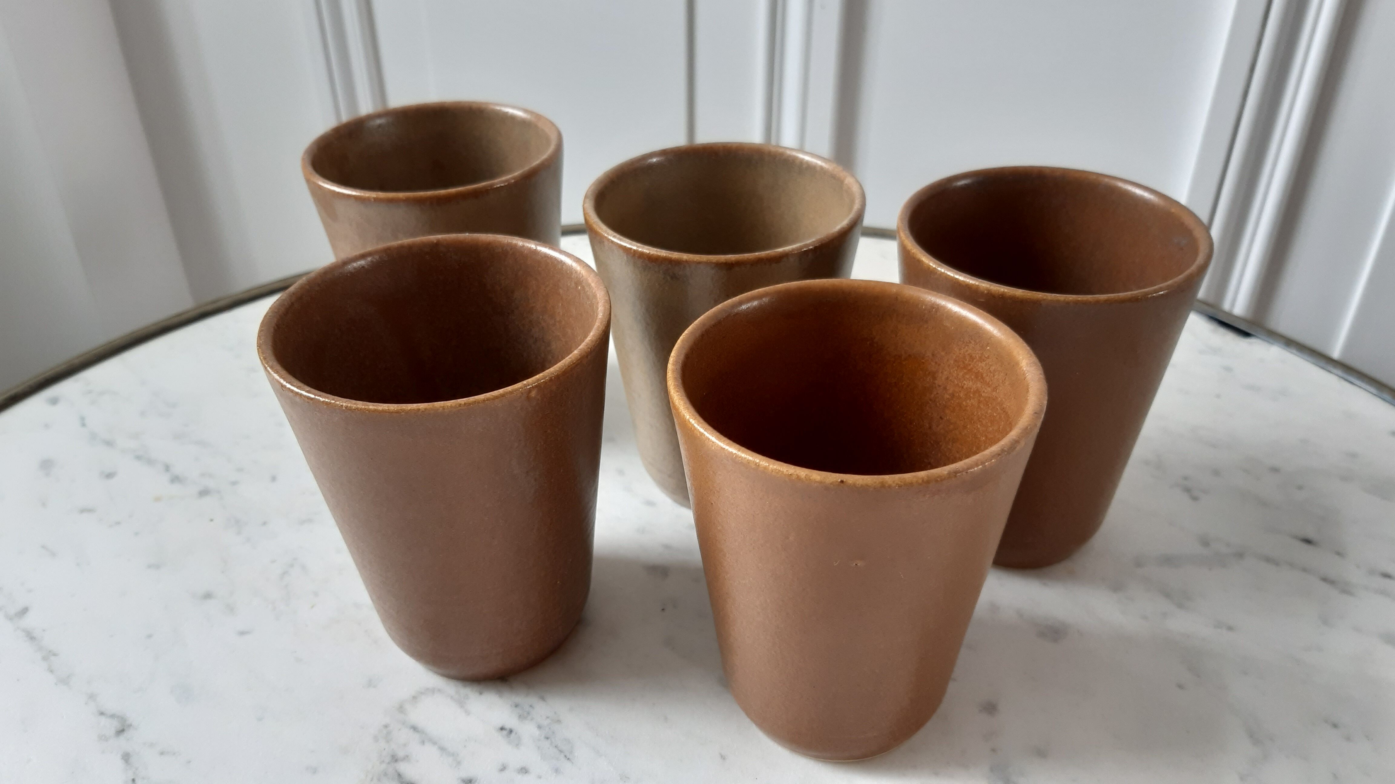 Set of 5 glasses in Digoin stoneware years 60-70