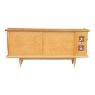 Vintage Sideboard In Light Oak, Guillerme And Chambron