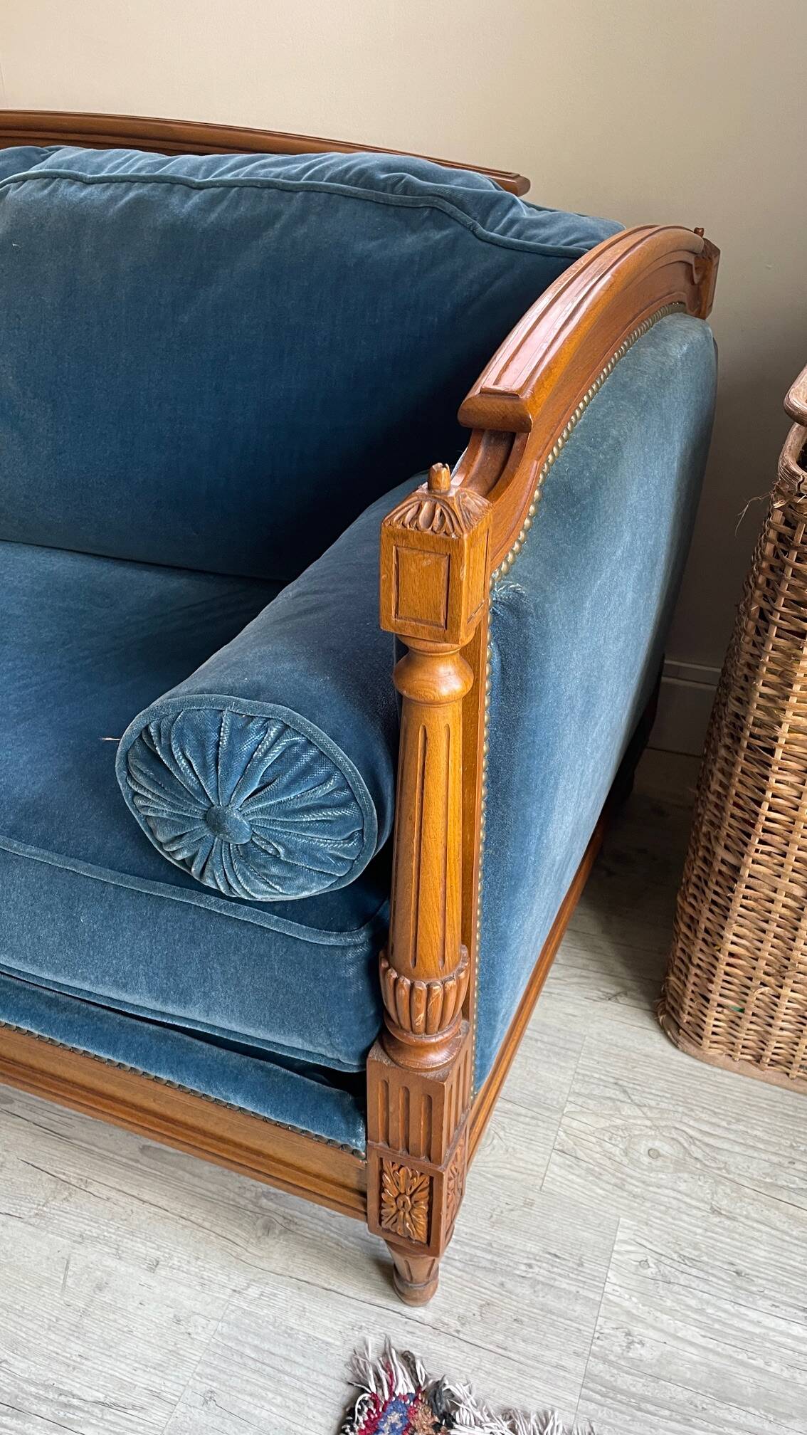 Jean Roche Vintage Wood and Velvet Sofa