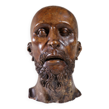 Life-size carved wooden man's head – Southern Europe, circa 1700