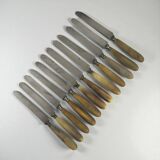 11 cheese/dessert knives with horn and steel handles, T-D Paris